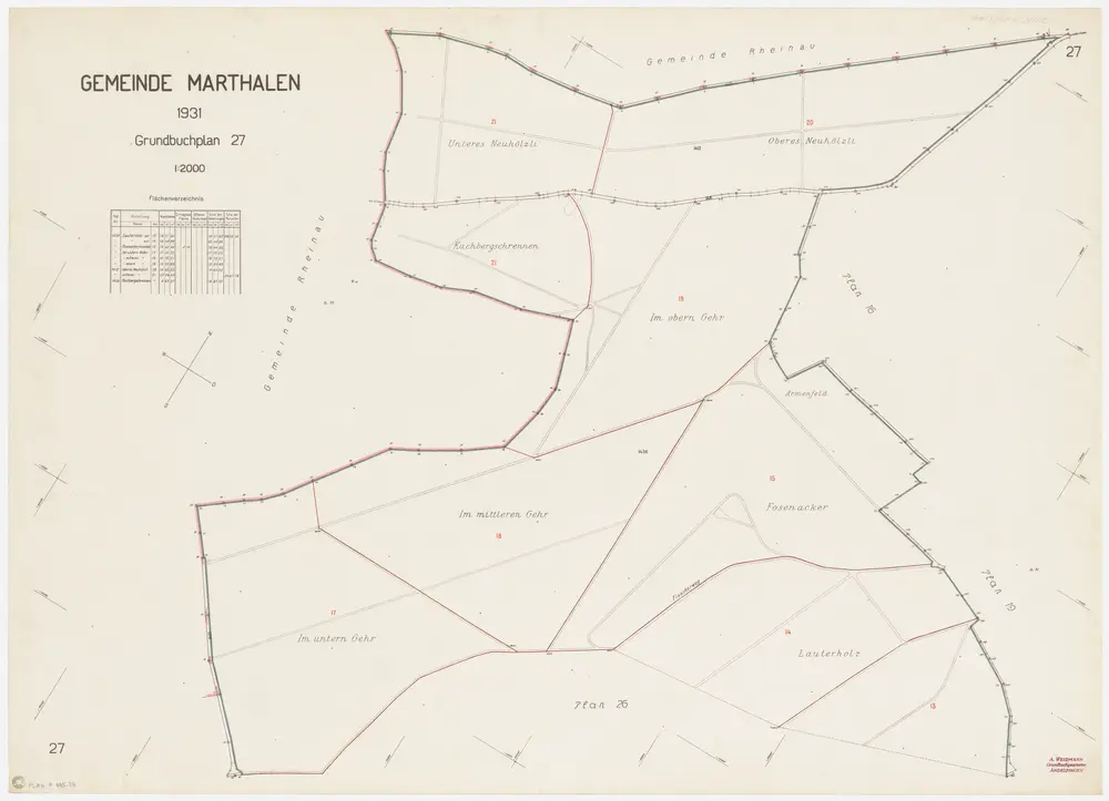 Marthalen: Gemeindewaldung: Ger (Gehr), Luterholz (Lauterholz), Unteres Neuhölzli, Oberes Neuhölzli, Chachberg (Kachberg), Fosenacker, Armenfeld; Grundriss