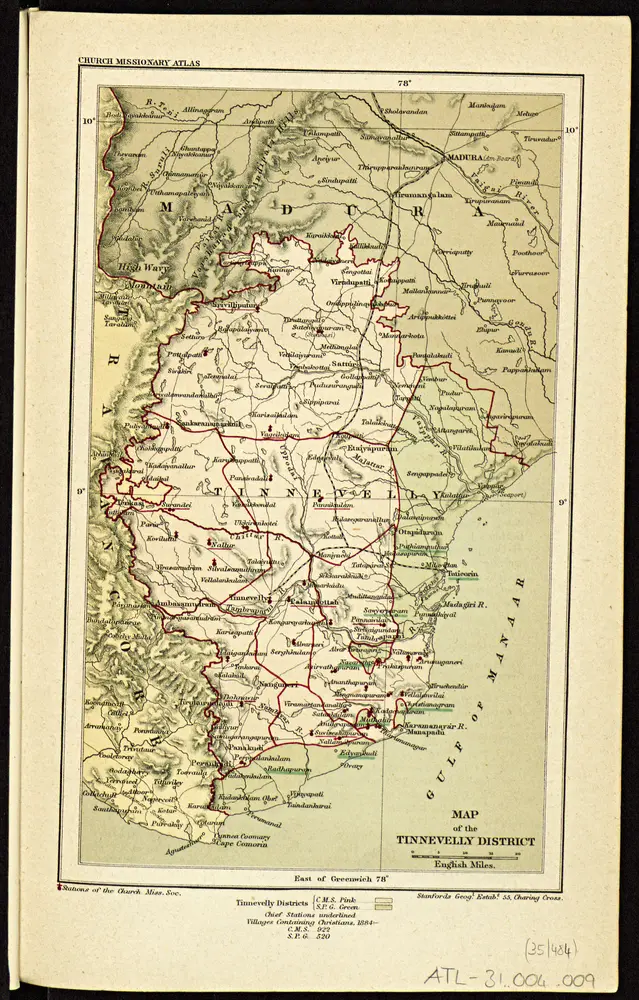 The Church Missionary Atlas. New and enlarged Edition (the seventh). Part II. IndiaMap of the Tinnevelly District