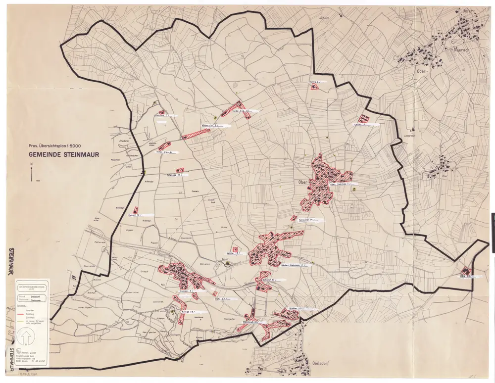 Steinmaur: Definition der Siedlungen für die eidgenössische Volkszählung am 01.12.1970; Siedlungskarte