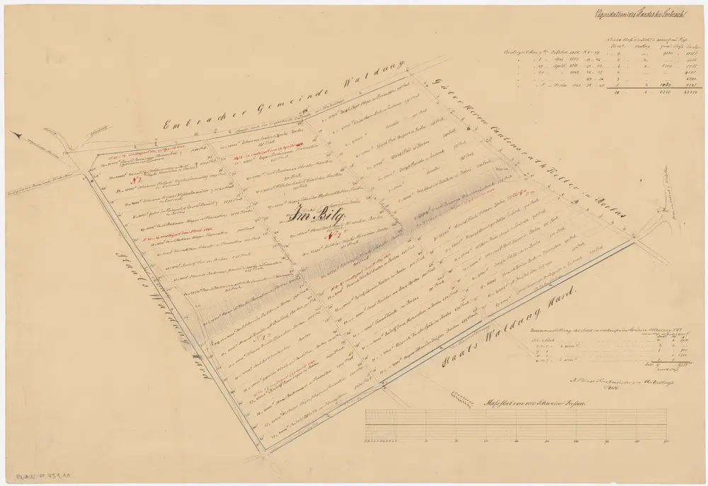 Embrach: Staatswaldung: Vom Staat in den Jahren 1856-1863 versteigerte Parzellen im Bilg; Grundriss