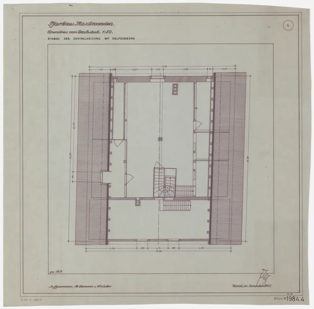 Maschwanden: Pfarrhaus, Einbau einer Zentralheizung mit Ölfeuerung: Dachgeschoss; Grundriss (Nr. 4)