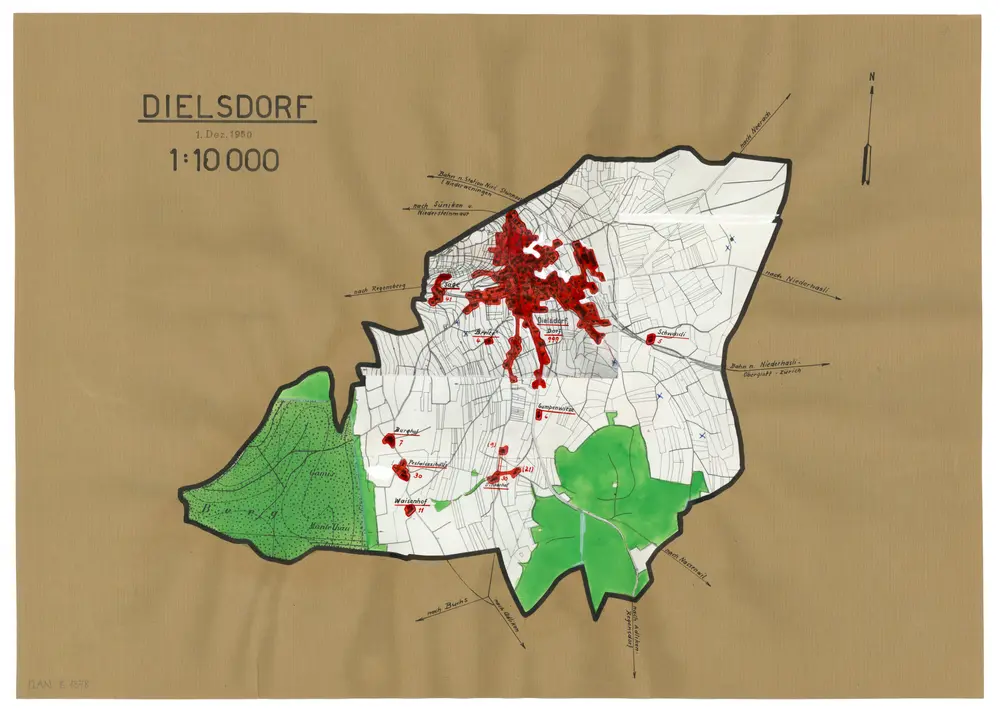 Dielsdorf: Definition der Siedlungen für die eidgenössische Volkszählung am 01.12.1950; Siedlungskarte