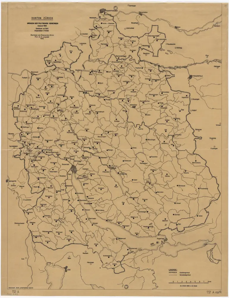 Kanton Zürich: Grenzen der politischen Gemeinden um 1890, Gewässer um 1840