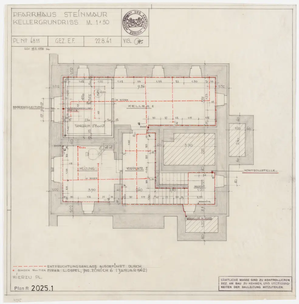 Steinmaur: Pfarrhaus: Keller; Grundriss