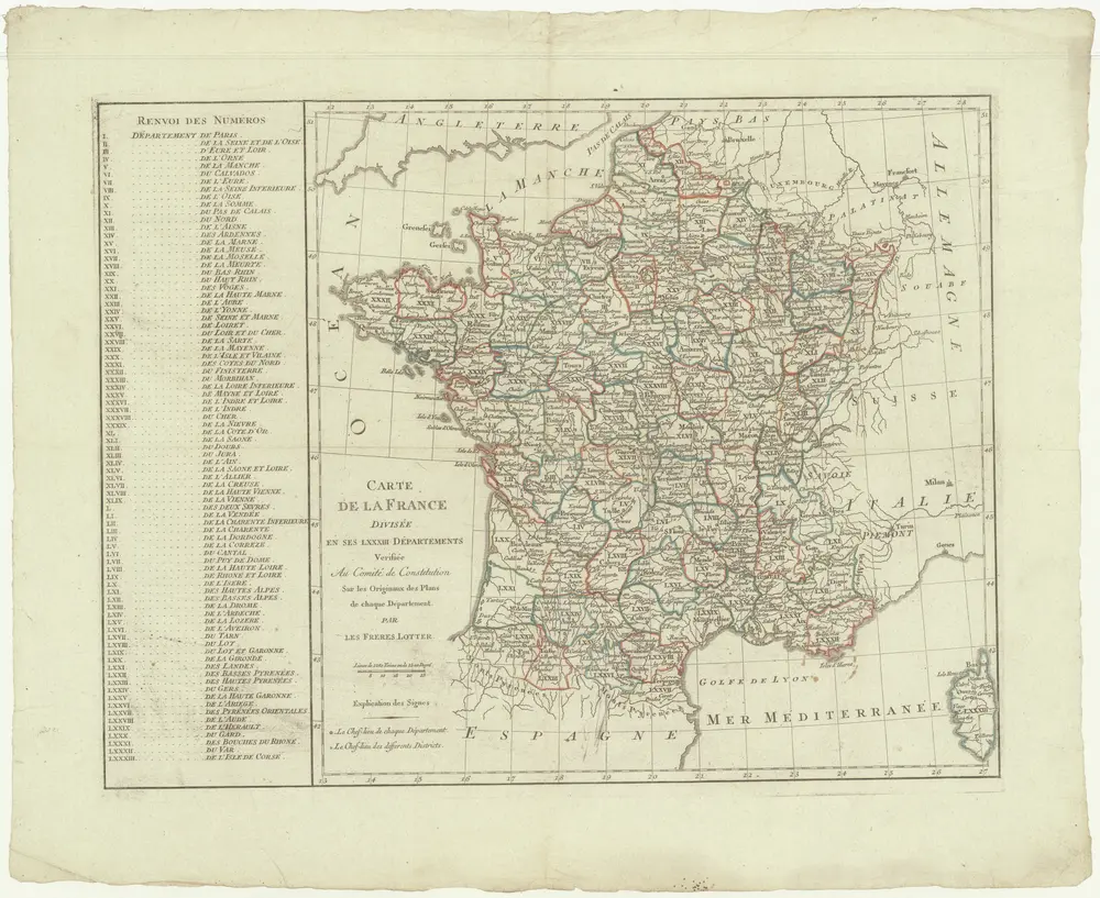 Carte de la France divisée en ses LXXXIII départements