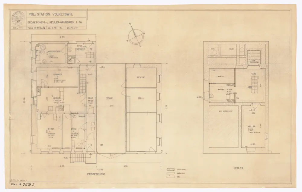 Volketswil: Polizeistation, Erdgeschoss und Keller: Variante 2; Grundrisse