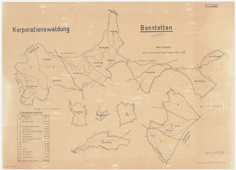 Bonstetten: Genossenschaftswaldung: Genossenschaftswaldungen; Übersichtsplan