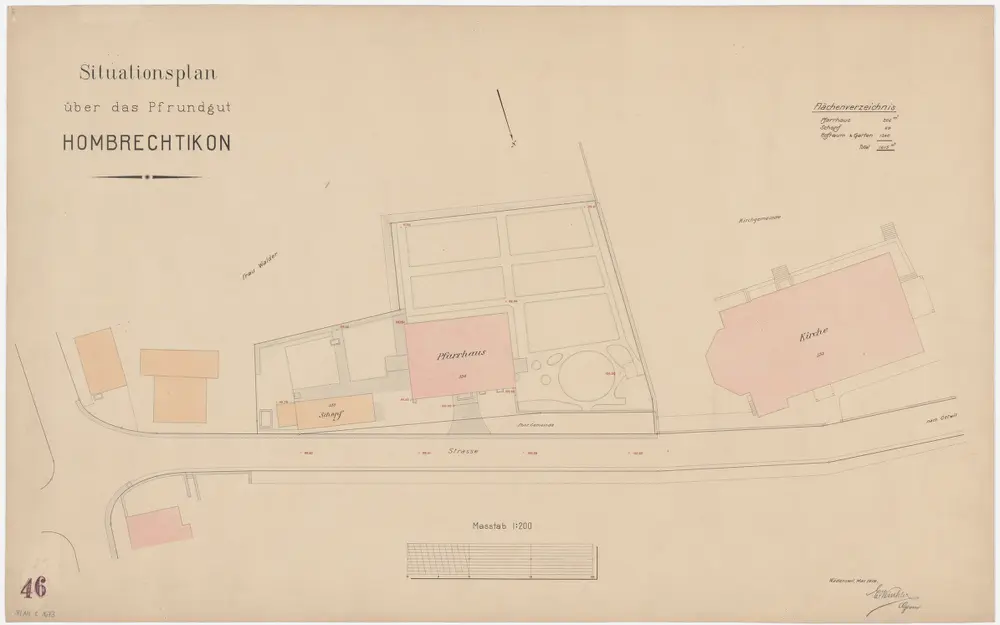 Hombrechtikon: Pfrundgut mit Kirche, Pfarrhaus und Umgebung; Grundriss