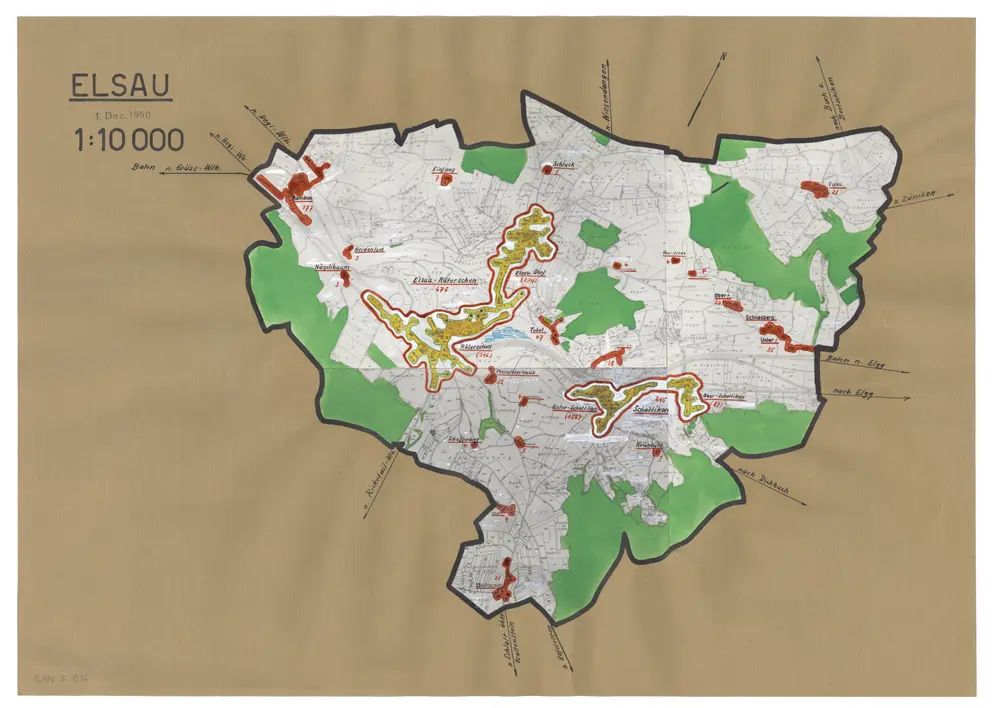 Elsau: Definition der Siedlungen für die eidgenössische Volkszählung am 01.12.1950; Siedlungskarte