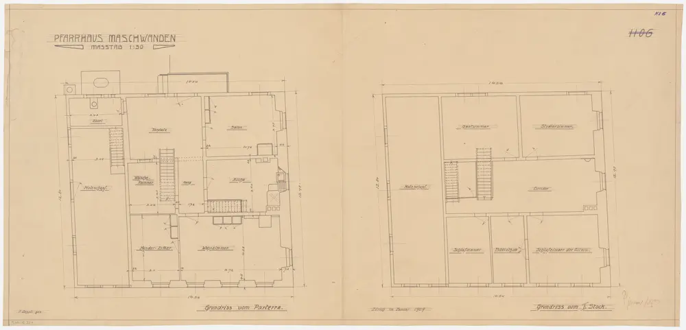 Maschwanden: Pfarrhaus, Erdgeschoss und 1. Stock; Grundrisse (Nr. 6)