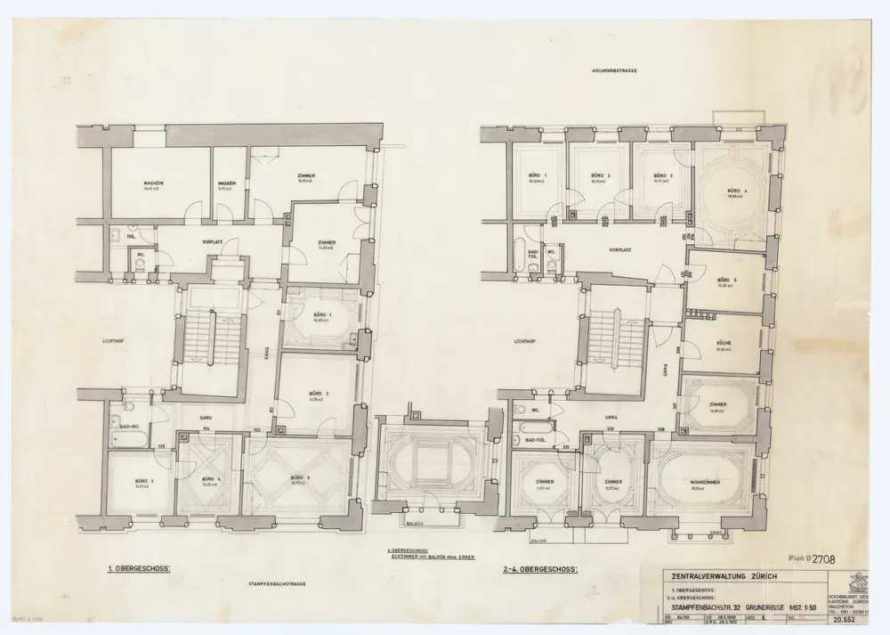 Zentralverwaltung, Stampfenbachstrasse 32 und 32 a: 1. bis 4. Stock; Grundrisse