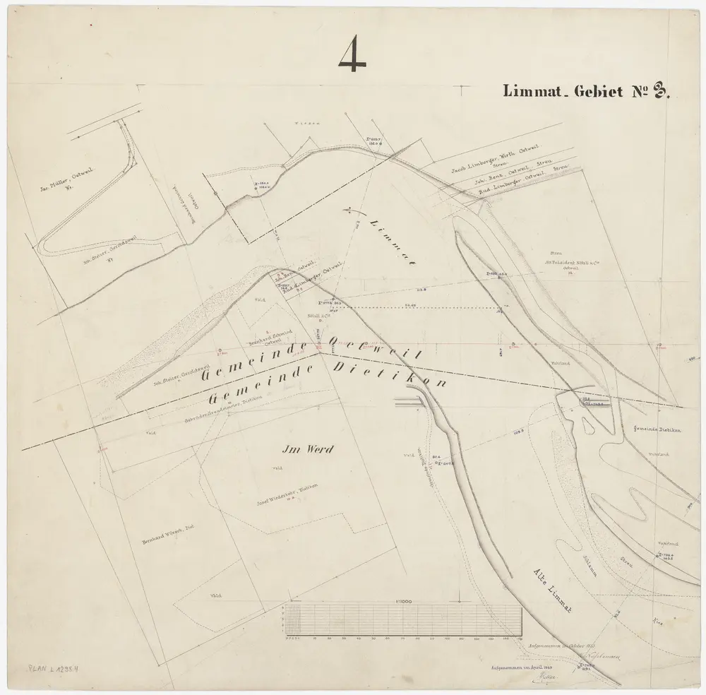 Schlieren bis Würenlos AG: Limmat von oberhalb der Grenze zwischen Schlieren und Dietikon bis zur linksufrigen Grenze zwischen den Kantonen Zürich und Aargau: Blatt 4: Dietikon und Oetwil an der Limmat: Bei Im Werd; Situationsplan (Limmat-Gebiet Nr. 3)