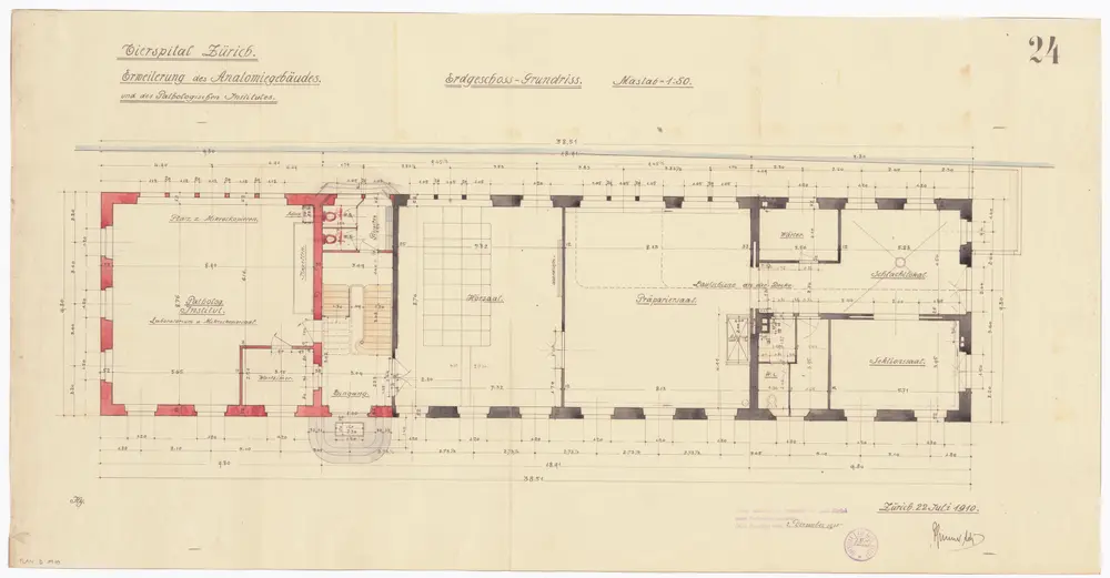 Tierspital, Selnaustrasse 32: Erweiterung des Anatomiegebäudes und des Pathologisches Instituts; Erdgeschoss; Grundriss