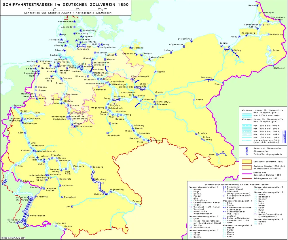 Schiffahrtsstraßen im Deutschen Zollverein 1850
