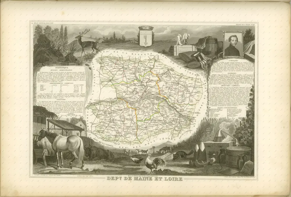 mapa z atlasu "Atlas National Illustré des 86 Départements et des Possessions de la France Divisé par Arrondissements, Cantons et Communes, avec le tracé de toutes les routes, chemins de fer et canaux"