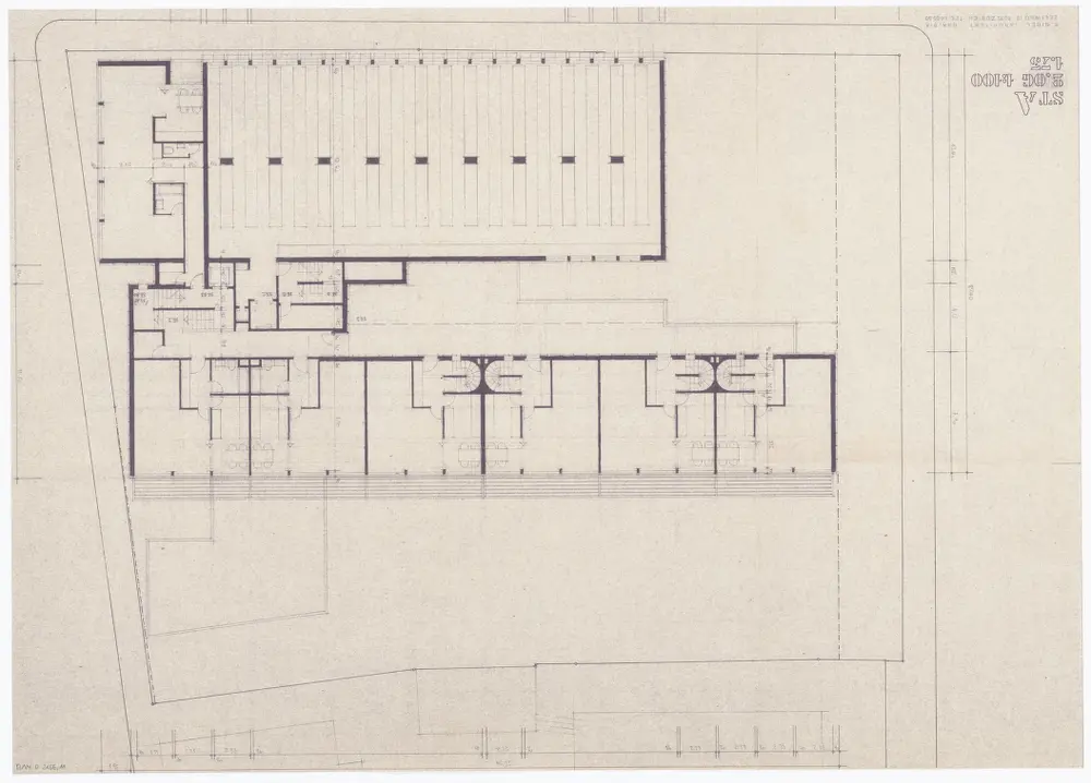 Staatsarchiv des Kantons Zürich, projektierter Neubau zwischen Zeltweg, Wettingerwies und Promenadengasse: Risse, Grundrisse, Fassaden: 2. Obergeschoss; Grundriss