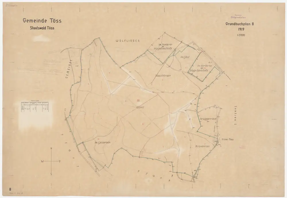 Winterthur, Töss, Lindau: Staatswaldung: Töss: Geissrain, Ebnet, Büechlirain, Gleit, Chronenrain (Kronenrain); Grundriss