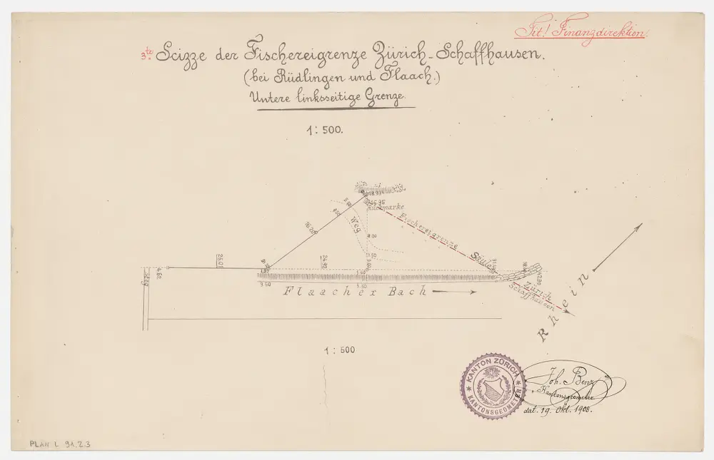 Rüdlingen SH und Flaach: Fischenzen im Rhein: Skizze 3: Untere linksseitige Grenze