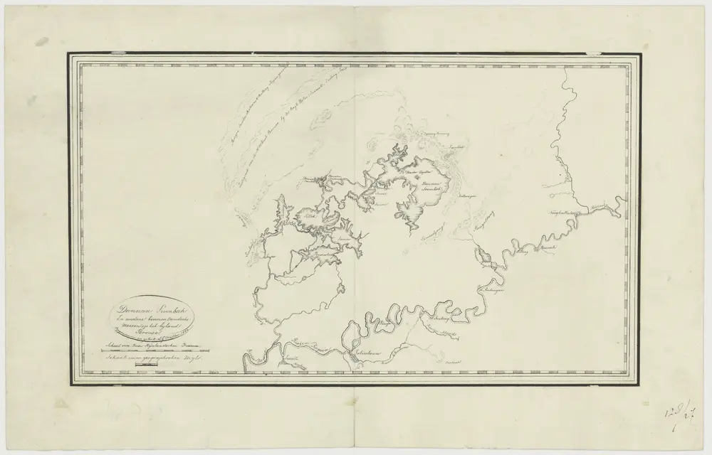 Kaart van "Dannau Sumbah en andere binnenlandsche meiren op het eijland Borneo."