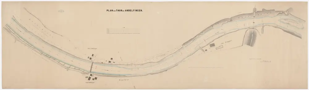 Andelfingen (damals Grossandelfingen), Kleinandelfingen: Von oberhalb der Andelfinger Eisenbahnbrücke bis Untergries, Thurkorrektion; Situationsplan (Thur-Gebiet Nr. 59 g)