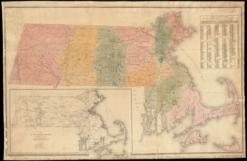 A map of Massachusetts showing the congressional districts, as proposed by the Senate of 1852