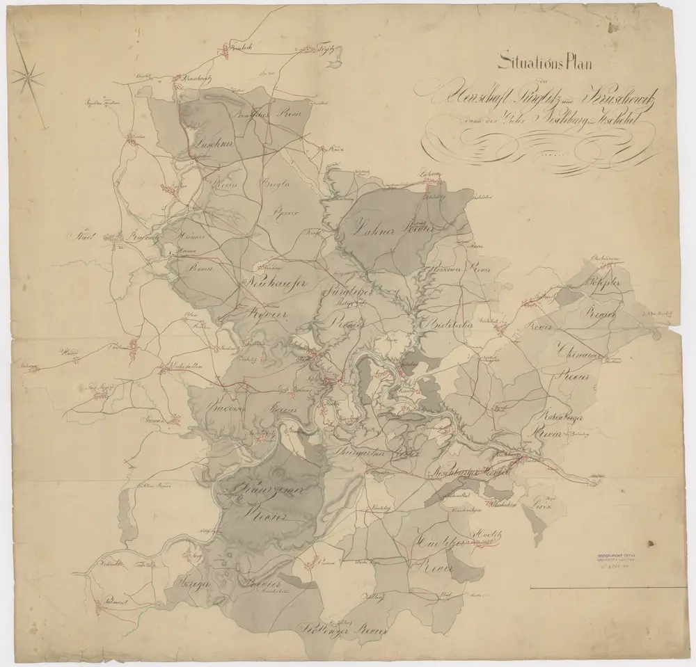 Situations Plan der Herrschaft Pürglitz und Kruschowitz dann des Gutes Nischburg und Wschetat