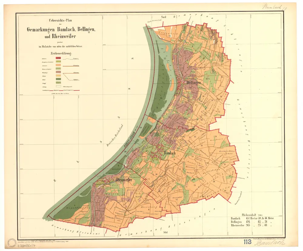 Bamlach, Bad Bellingen, LÖ mit Bellingen und Rheinweiler. GLAK H-1 Gemarkungspläne
