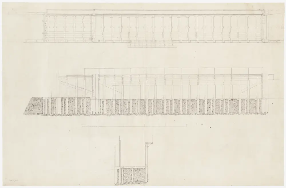 Zürich: Oberer Mühlesteg, Freischleuse am rechten Limmatufer; Grundriss und Längsschnitt (Zürichsee-Abfluss Nr. 3 c)