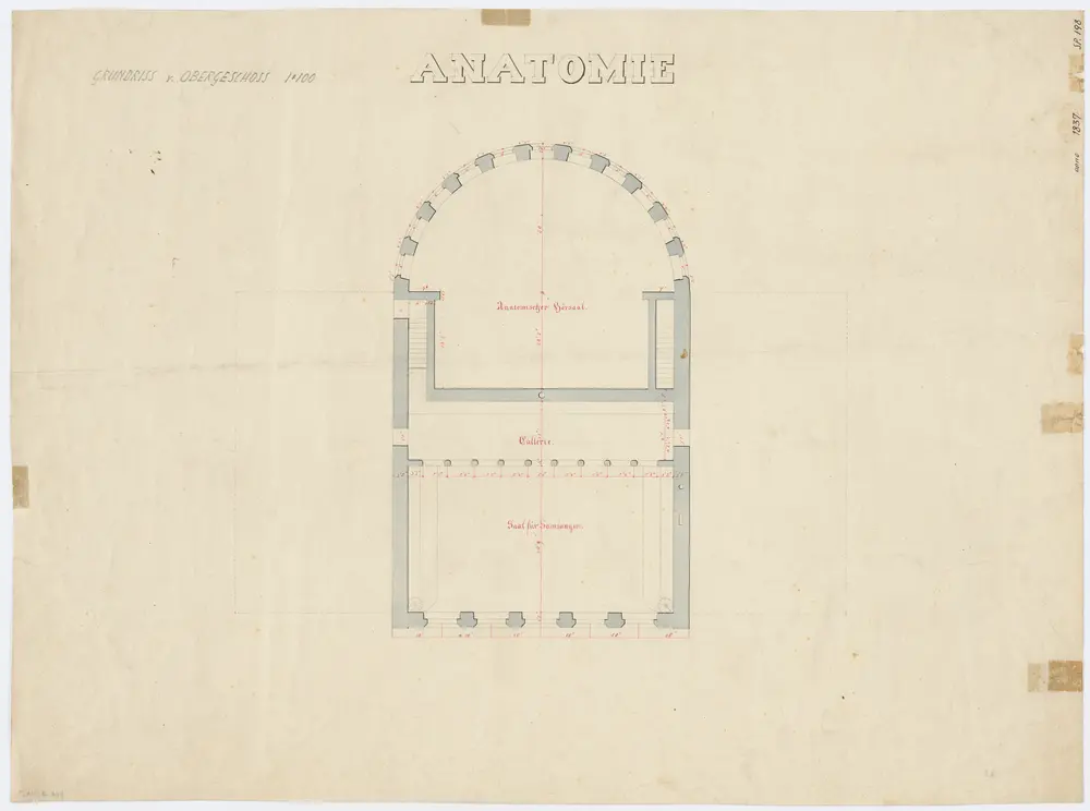 Fluntern: Kantonsspital, Anatomie, Obergeschoss; Grundriss