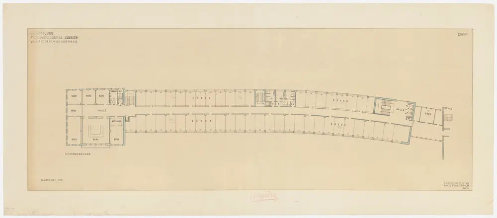 Zürich: Verwaltungsgebäude auf dem Stampfenbachareal; Projektausführung; Walche-Gebäude, 2. Obergeschoss; Grundriss