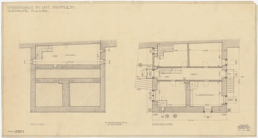 Unterstammheim: Pfarrhaus Stammheim: Keller und Erdgeschoss; Grundrisse