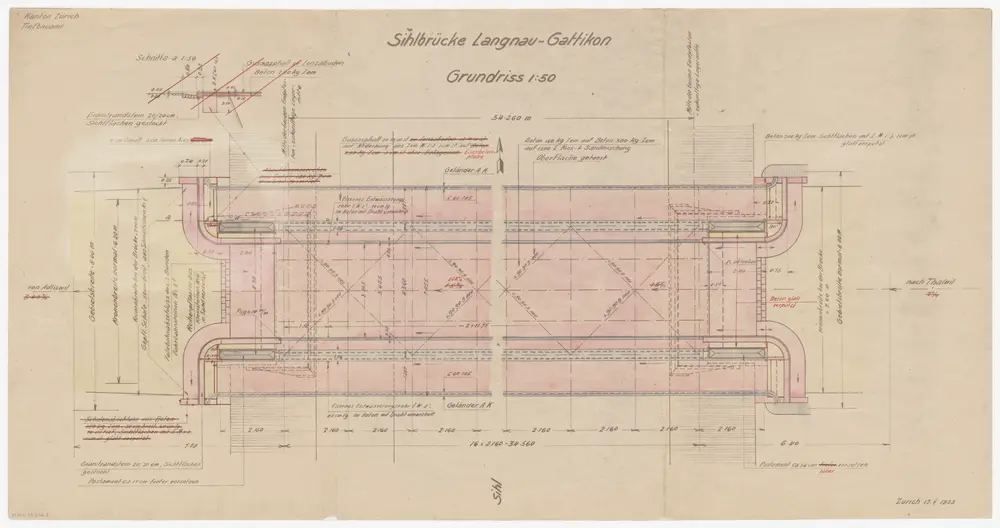 Langnau am Albis, Thalwil: Brücke über die Sihl bei Gattikon: Grundriss