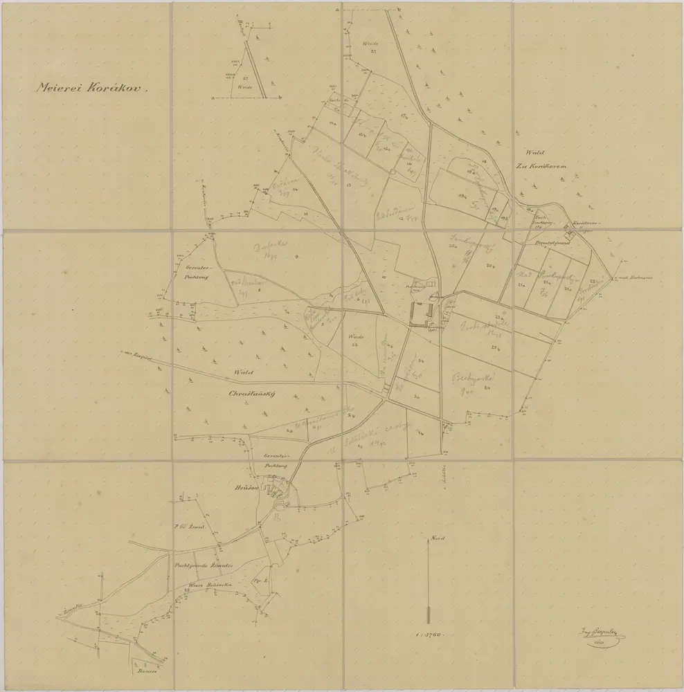 Mapa pozemků dvora Korákov 1