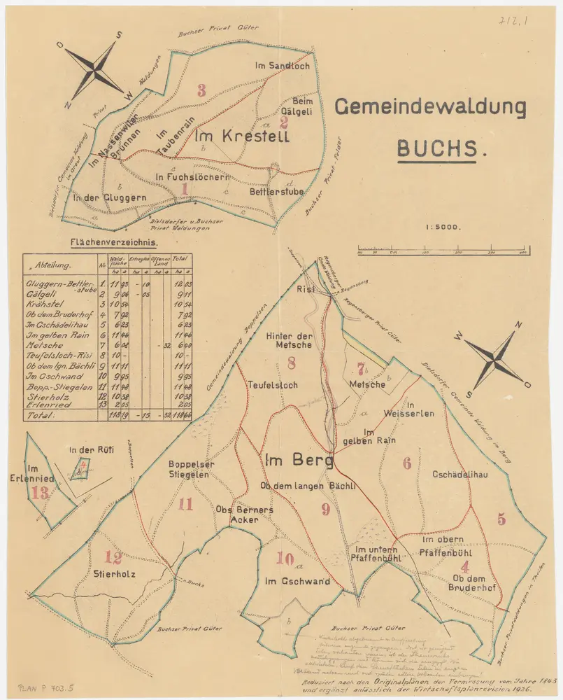 Buchs: Gemeindewaldung: Berg und Chrästel (Im Krestel); Übersichtsplan