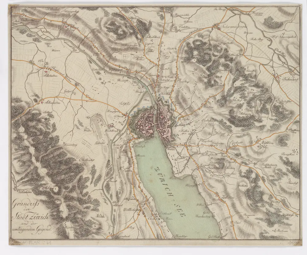 Grundriss der Stadt Zürich und der umliegenden Gegend