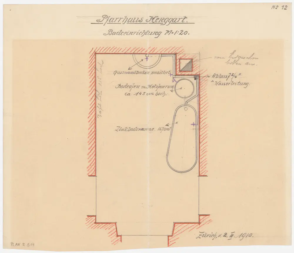 Henggart: Pfarrhaus, Badezimmereinrichtung; Grundriss (Nr. 12)