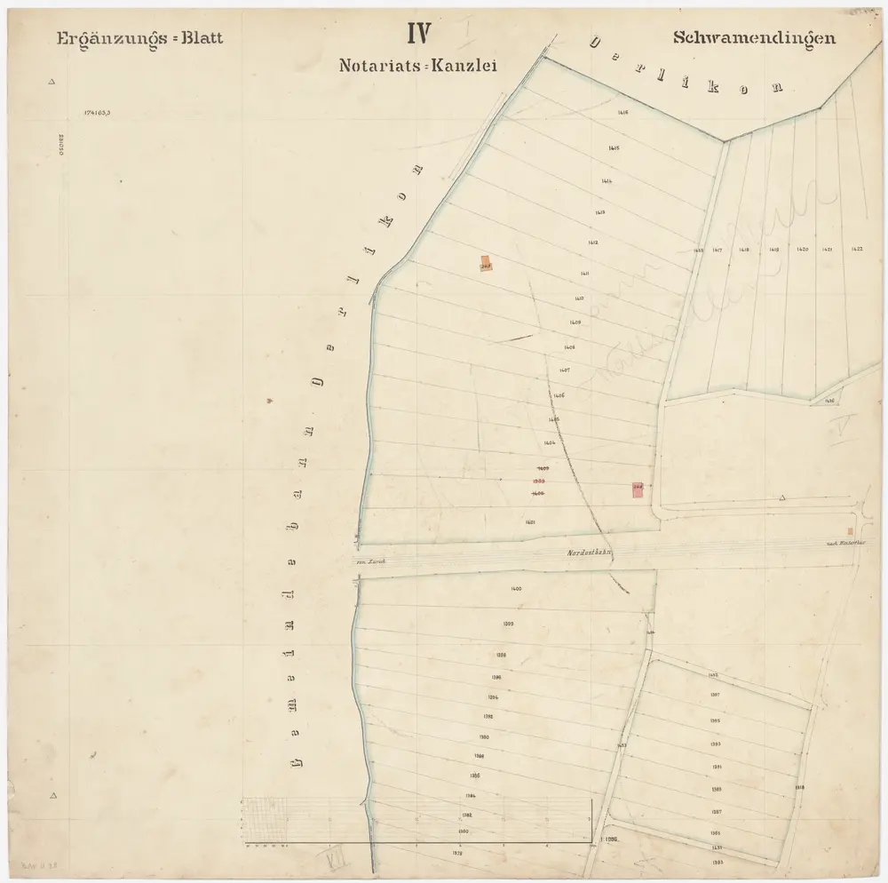 Schwamendingen: Gemeinde; Katasterpläne: Ergänzungsblatt IV: Ried und Storenest; Situationsplan