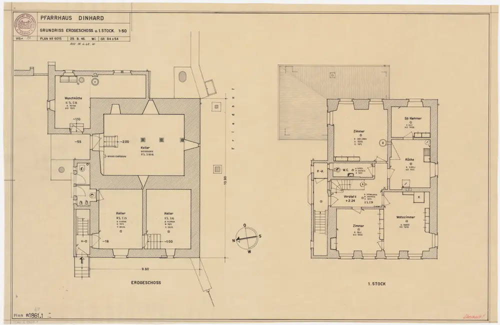 Dinhard: Pfarrhaus: Erdgeschoss und 1. Stock; Grundrisse