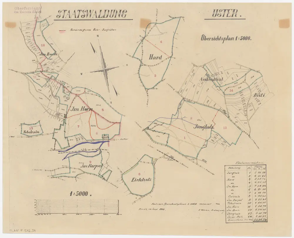 Uster, Seegräben: Staatswaldungen: Uster, Seegräben: Jungholz, Hard, Horn, Eichholz, Purpel, Tobelrain, Buech, Jungholz, Ankental, Rüti; Grundrisse