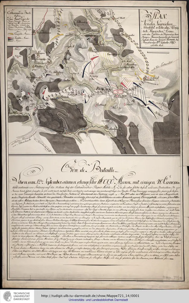 Plan Von der Siegreichen Schalcht welche die Königlich Preusischen Armee, unter den Befehlen des Regierenden Herrn Herzogs von Braunschweig über die Franzöische Freiheits Armee des Generals Moreau bey Pirmasens den 14ten September 1793 erfochten hat