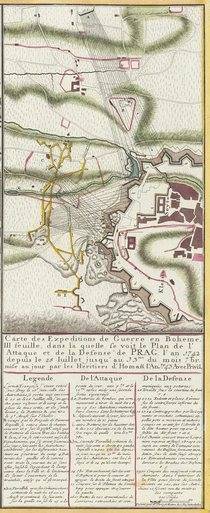 Kriegs-Expedit. Karte in Böhmen III Blat in welcher die Belagerung Prag A. 1742 [...] [=] Carte des Expeditions de Guerre en Boheme [...] [Karte], in: [Atlas factice], S. 437.