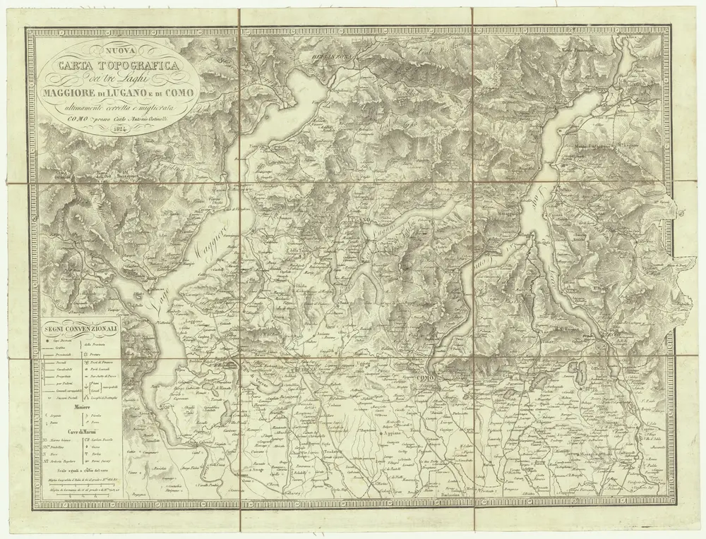 Nuova carta topografica dei tre laghi Maggiore, di Lugano e di Como