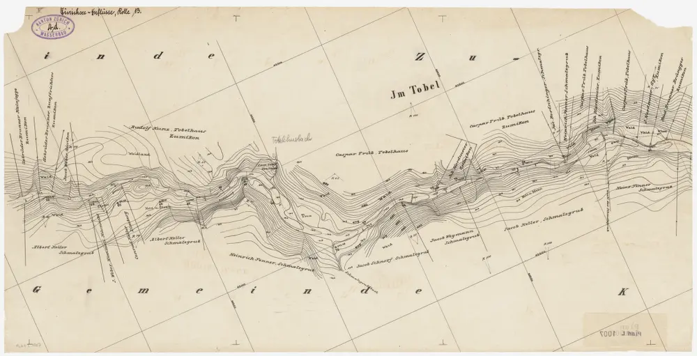 Zumikon, Küsnacht: Dorfbach von oberhalb Tobel bis unterhalb Tobel, alter Bachlauf; Übersichtsplan