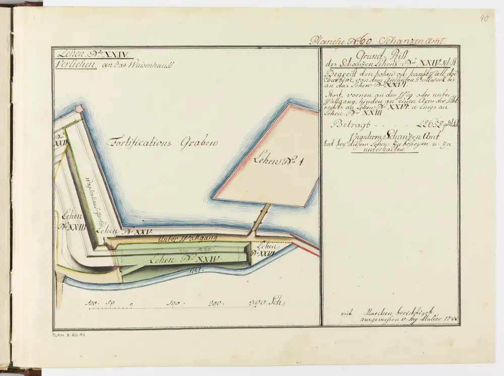 Zürich: Dem Spital Zürich gehörende Lehen in den Fortifikationswerken; Ansichten, Grundrisse und Schnitte: Schanzenlehen Nr. 24 Kleine Stadt, beim Giesshütten-Bollwerk; Grundriss