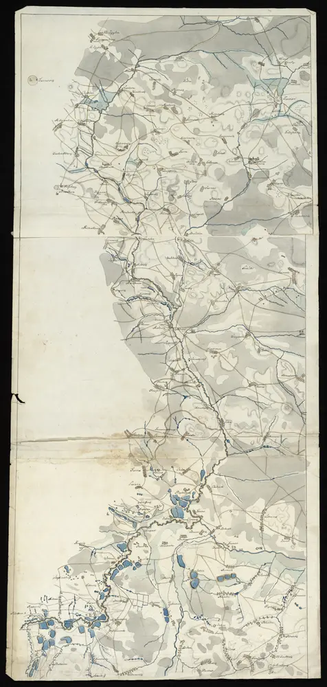 HZAN GA 100_Nr. 745_ : Szyglin-Beuthen; [ohne Titel];ohne Verfasser;ohne Maßstab;43 x 98 cm;Kartenrand: Groß- und Kleinzyglin-Georgenberg; Tarnowitz-Beuthen-Meseritz; Willamowitz-Kankuk-Giraltowitz; Kuznica-Sumkowitz-Trzimecice;Papier; Federzeichnung mit Schraffen; Siedlungen, Gewässer, Talauen und Wälder in Wasserfarben.