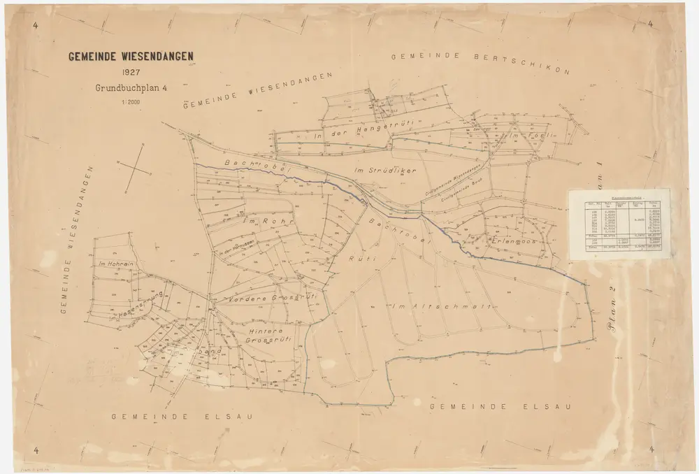 Wiesendangen, Oberwinterthur: Gemeinde- und Genossenschaftswaldungen: Wiesendangen: Gemeindewaldungen Altschmatt, Ror (Im Rohr), Bachtobel, Rüti, Grossrüti, Hasensprung, Nüband, Strüdliker, Erlenmoos, Hangetrüti, Förli; Grundriss