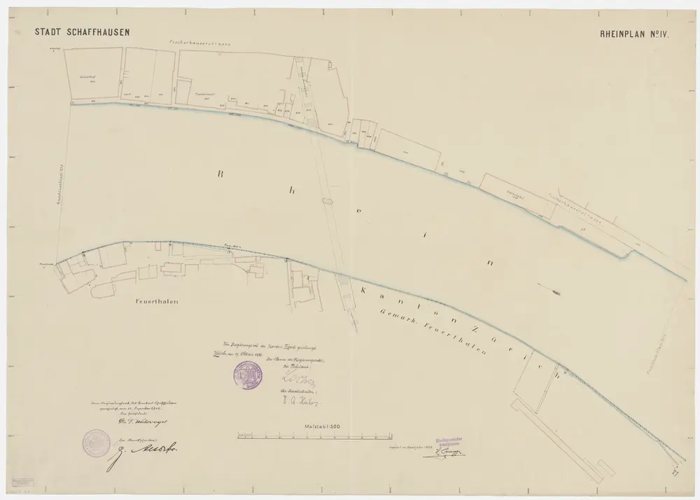 Grenze zwischen den Kantonen Zürich und Schaffhausen beim Rhein von Neuhausen SH bis Büsingen (Deutschland): Bei der Eisenbahnbrücke; Grundriss (Nr. 4, Punkte 15 - 19 a)