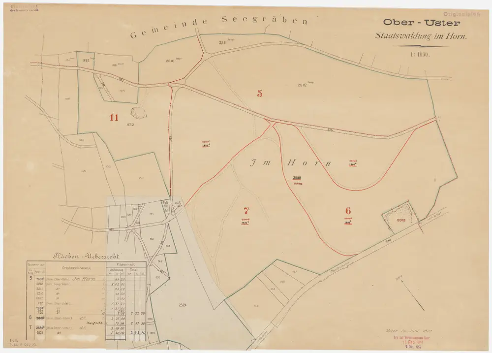 Uster, Seegräben: Staatswaldungen: Uster: Horn; Grundriss