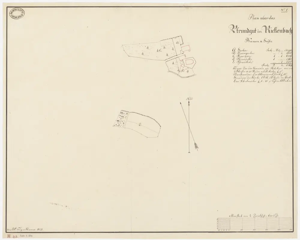 Rickenbach: Pfrundgüter Garten und Baumgarten bei Kirche und Pfarrhaus, Hauswies, Pfrundacker und Pfrundholz; Grundrisse (Nr. 1)