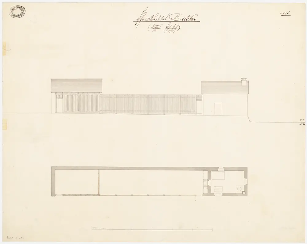 Dietlikon: Waschhaus und Holzschuppen; Ansicht und Grundriss (Nr. 6)